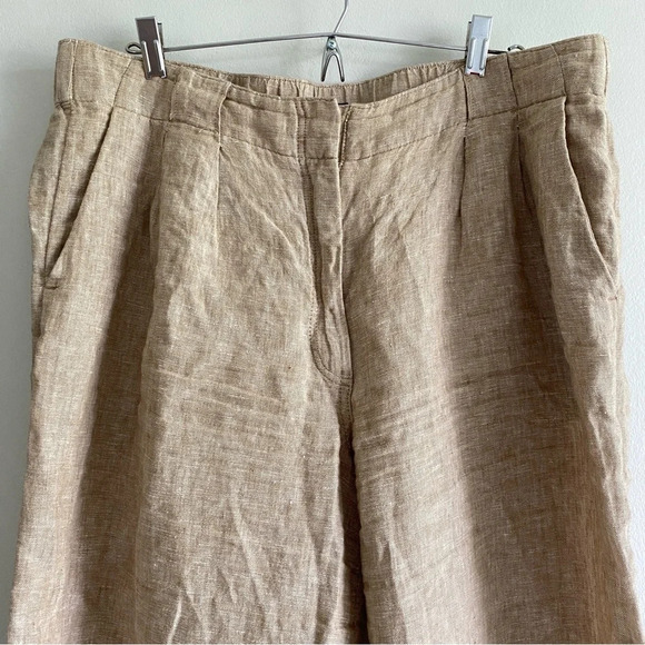 100% FLAX LINEN  M&S Collection Beige Tan Wide Leg Trouser Pants Size 18 Short - Picture 3 of 16